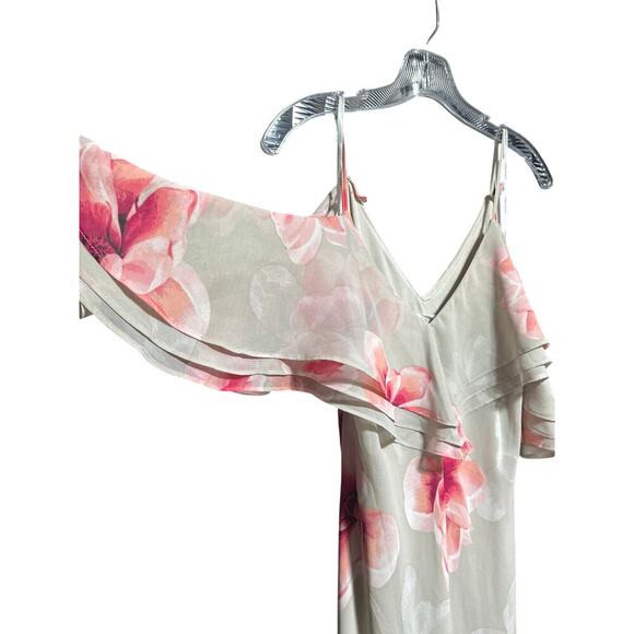 Women’s Calvin Klein Gray Pink Floral Cold Shoulder Maxi Dress Size 10 - Picture 6 of 6